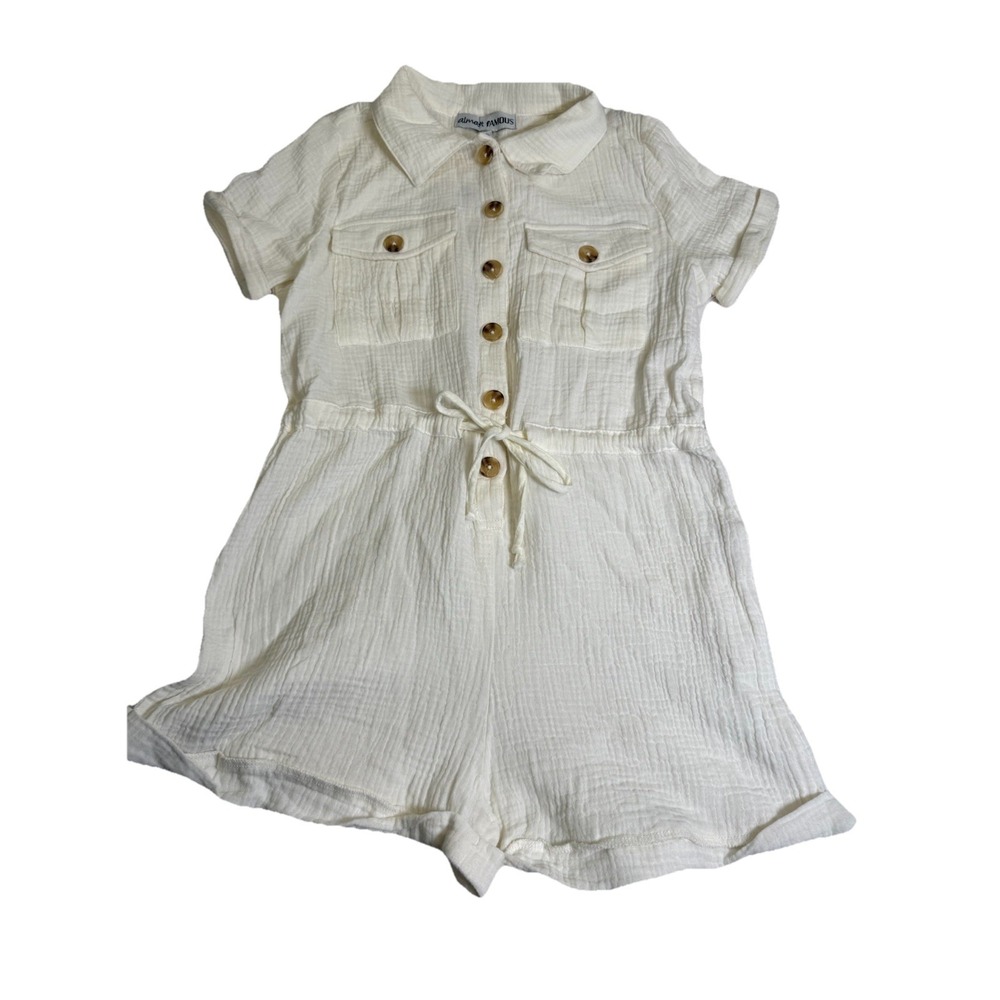 Almost Famous Romper Women S White NEW Cotton Gauze Button Utility DJ116Q921